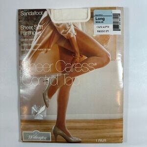 JCPenney Control Top Sheer Caress Pantyhose Sandalfoot Long White Vtg‎
